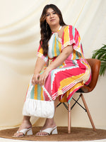 Multi Colour Halter Neck With Bell Sleeve A-Line Slit Women Plus Size Dress