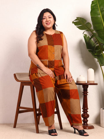 Multi Colour Patch Printed Top With Farsi Salwar Women's Plus Size Co-ord Set