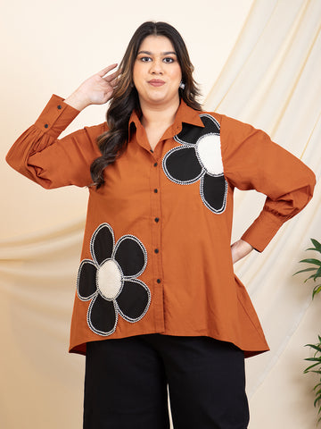 Tan Brown High Low Women Plus Size Shirt