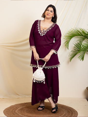 Wine Indo Western Plus Size Set