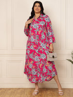 Women's Plus Size Magenta Floral Shirt Dress