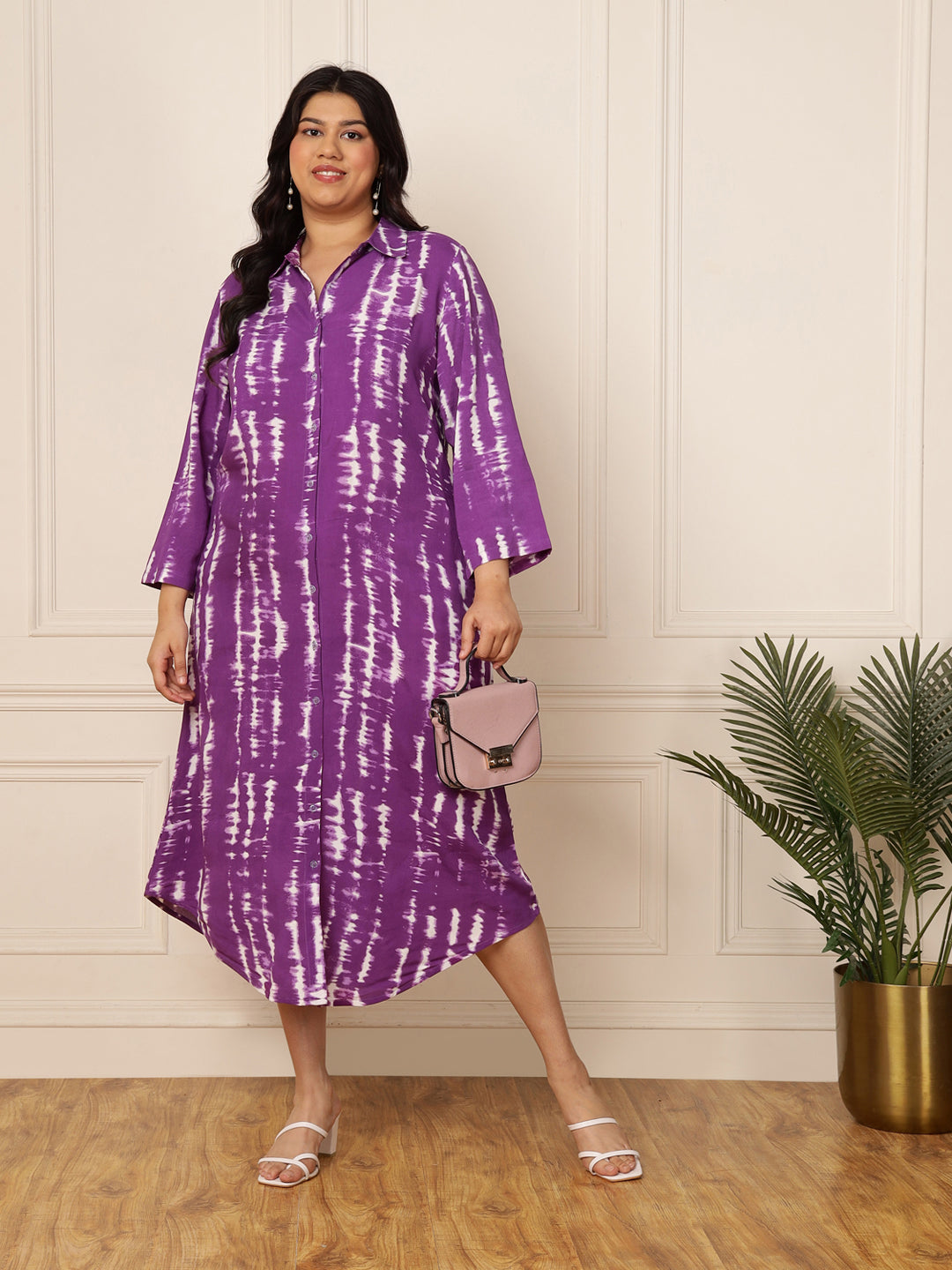 Women's Plus Size Lavender Tie and Dye Shirt Dress