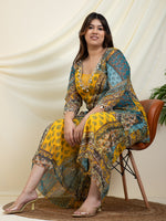 Paisley Patch Printed Kurti With Crop Top With Palazzo Women Plus Size Co-Ord Set