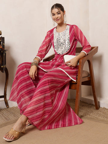Pink Laheriya Printed Indo Western Kurti With Sharara Women Co-Ord Set