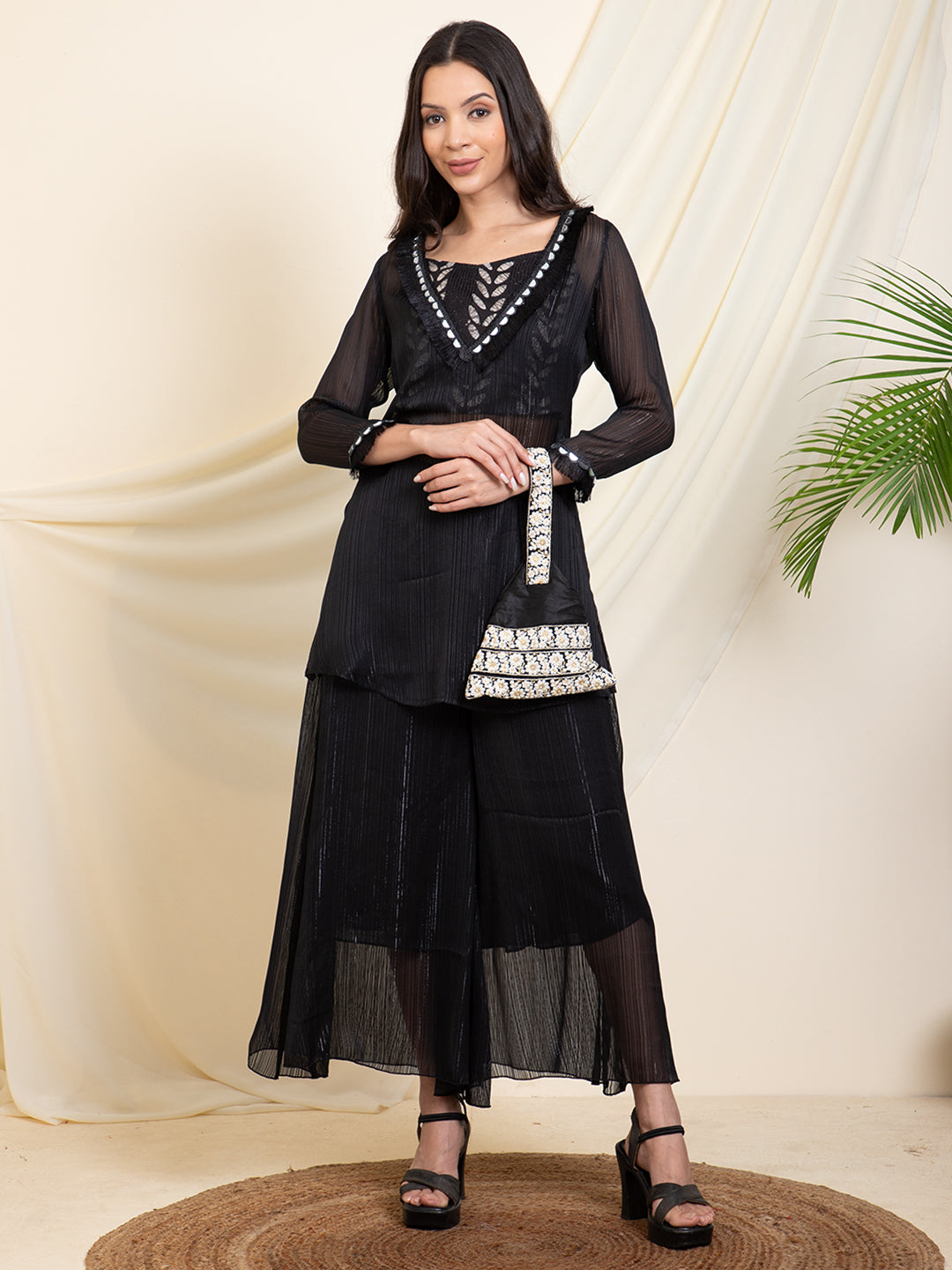 Black Lurex Indo Western Women Set