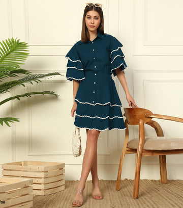 Teal SHIRT WITH SKIRT WOMEN CO-ORD SET