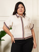 Off White Cotton Women Plus Size Shirt