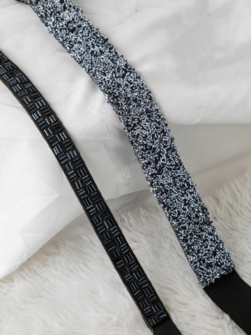 Women's Pack of 2 Black Embellished PU Belt