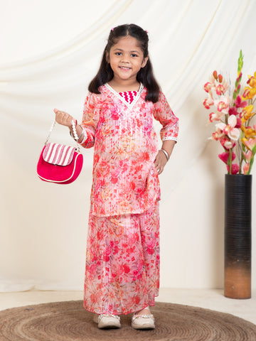 Floral Print Kurti & Palazzos With Inner Top