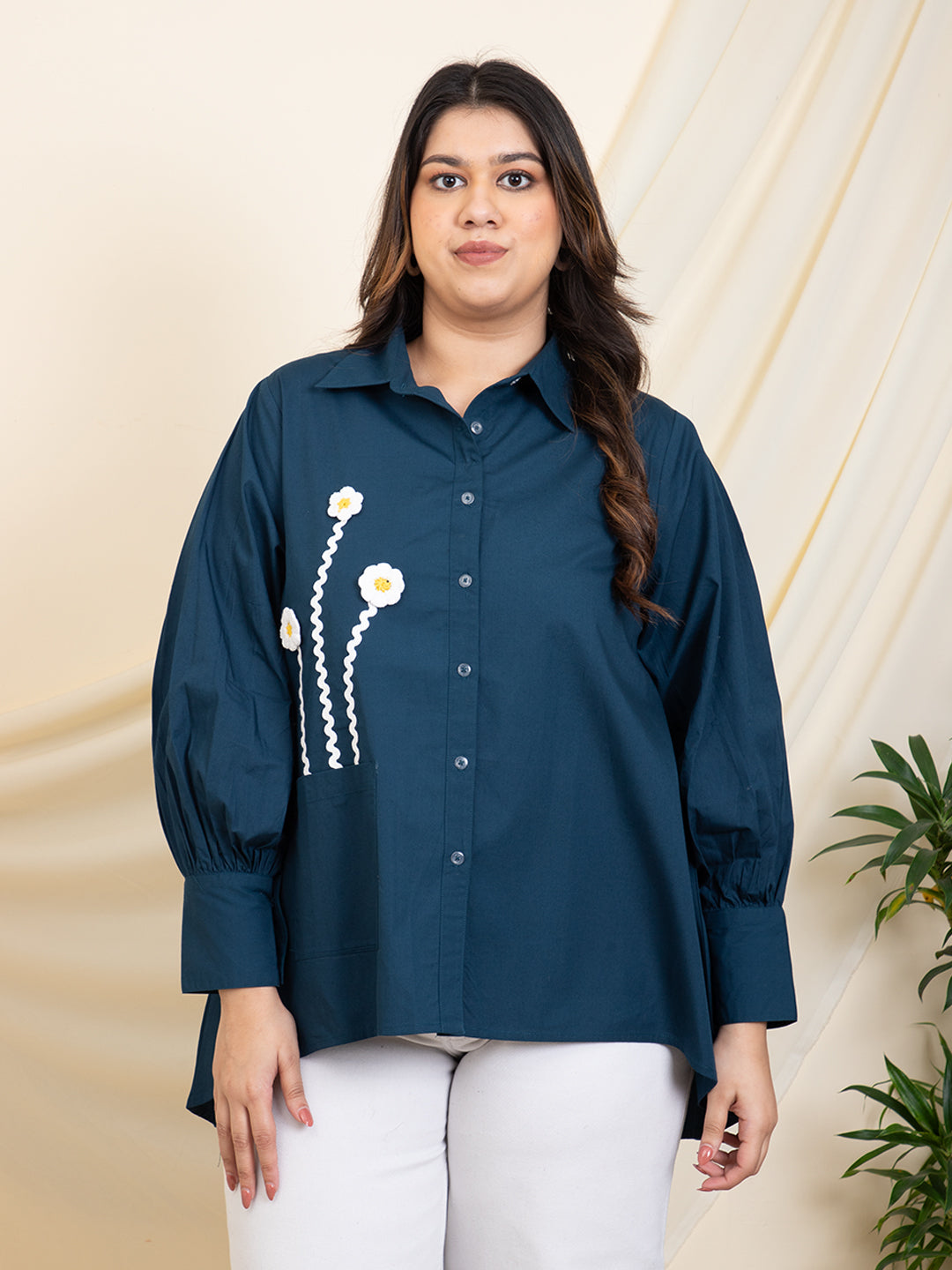 Teal Blue High Low Women Plus Size Shirt