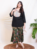 Women's Plus Size Black Kurti With Printed Sharara Women Indo Western Women Co-Ord Sets