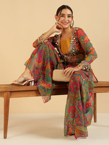 Multi Colour Printed Top & Kurti with Sharara Fusion Co-Ord Set