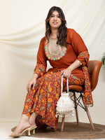 Tan Brown Kurta With Sharara Women Plus SIze Co-Ord Set