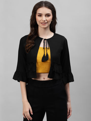 Women's Black Rayon Crop Shrug