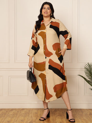 Women's Plus Size Multicolour Abstract Printed Shirt Dress