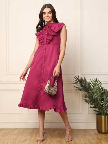 Magenta Flap Designed Women Shirt Dress