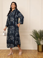 Women's Plus Size Navy Blue Tie and Dye Shirt Dress