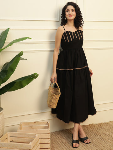 Black Corset Style Cotton Midi Women Dress