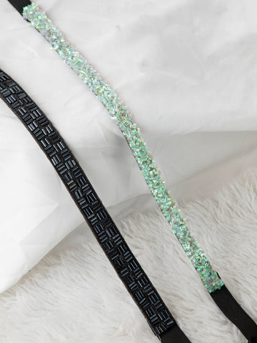 Women's Green & Black Embellished 2 PU Belt