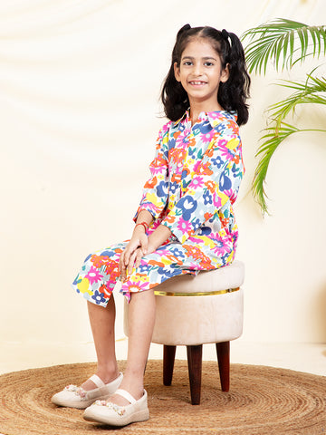 Multicolor Floral Girls Shirt Dress