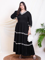 Women's Plus Size Black V-Neck Tiered Women Maxi Dress