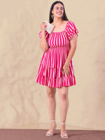 Magenta Pure Rayon Striped Women Tiered Dress