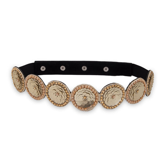 Women's Golden Flower Embellished PU Belt