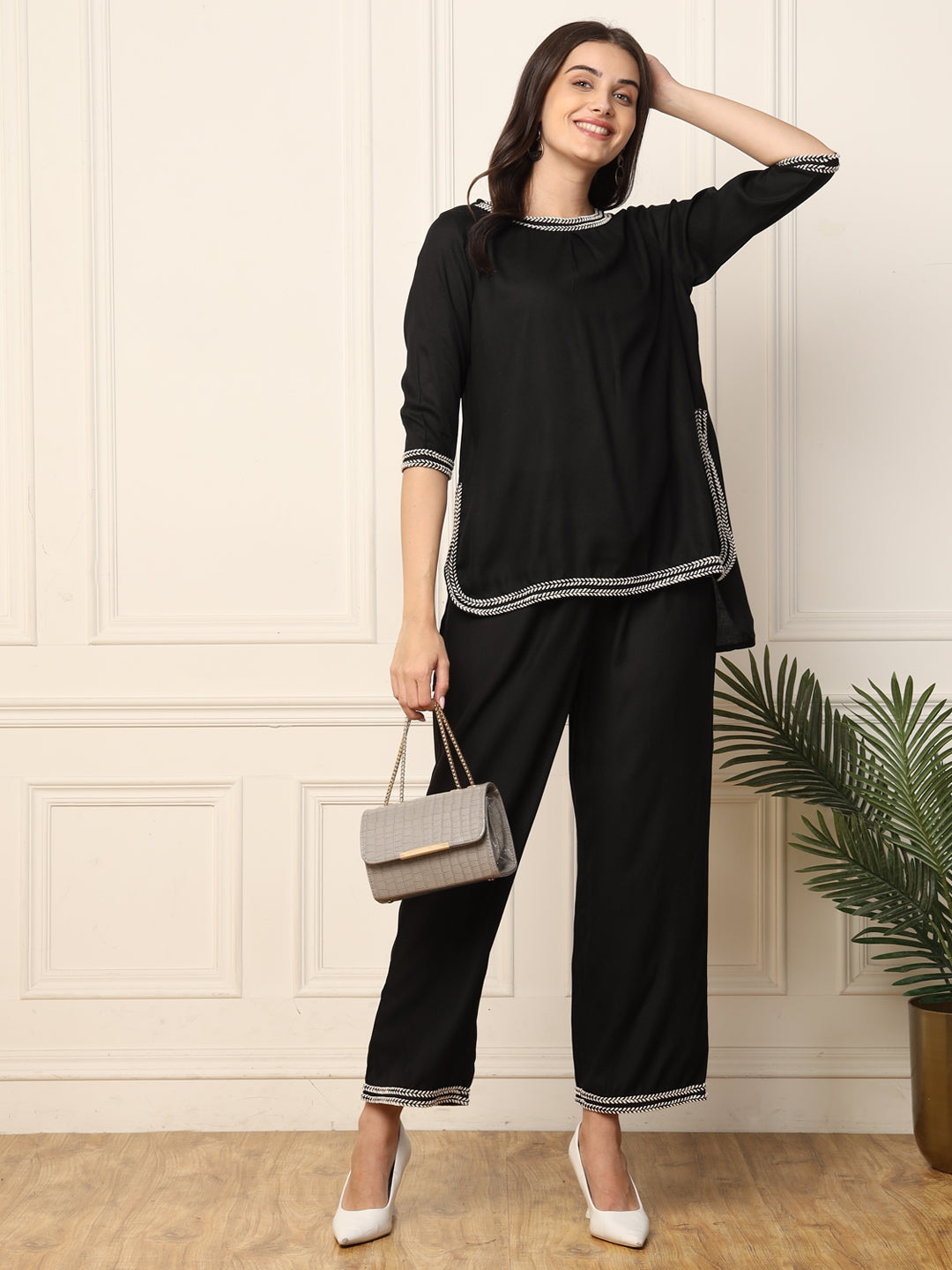 Black High Low Top With Pants Women Co-Ord Set