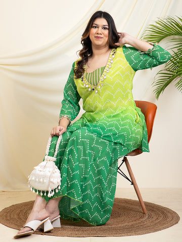 Green Printed Indo Western Plus Size Co-Ord Set