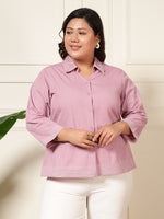 Pink Embroidered Cotton Women Plus Size Shirt