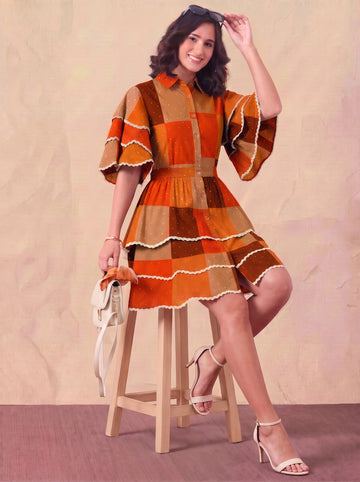 Multicolor Patch Print Shirt With Skirt Women Co-ord Set