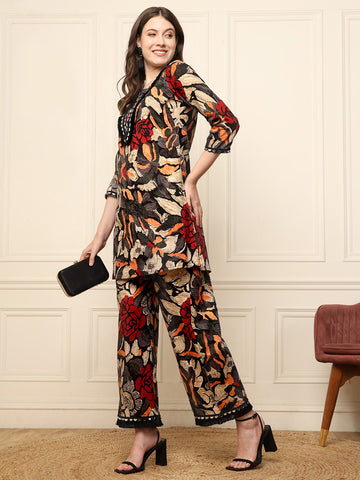 Abstract Floral Printed Women Co-Ord Set