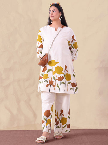 Multi Floral Placement Printed Pure Cotton Women Co-ord Set