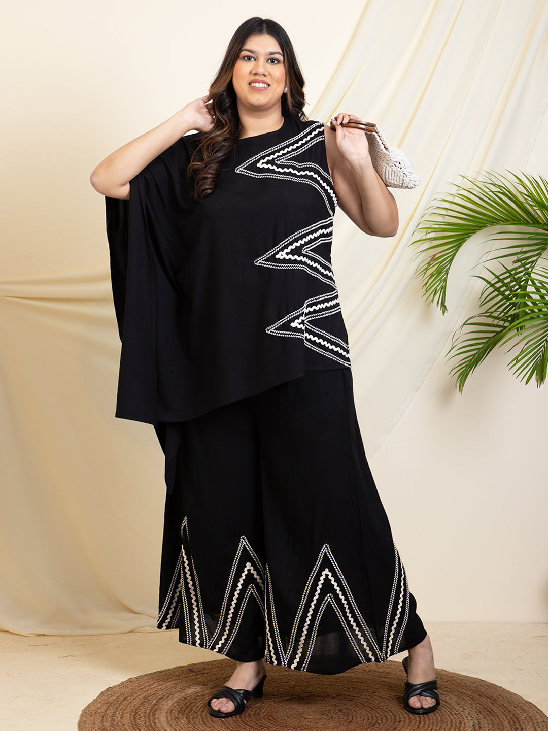 Black Kaftan Style Tunic With Palazzos Women Plus Size Co-Ord Set