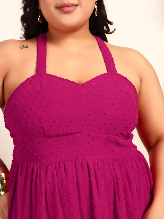 Magenta Georgette Dobby Strappy Tiered Womens Plus Size Dress
