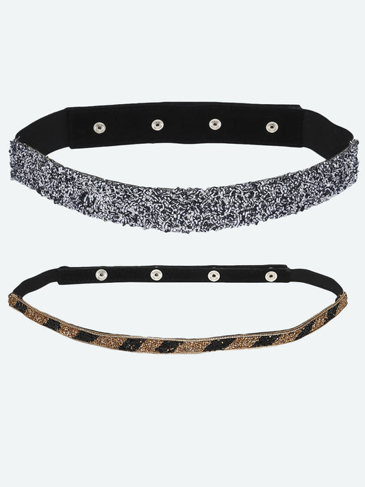 Women's Gold & Grey-Toned Embellished 2 PU Belt