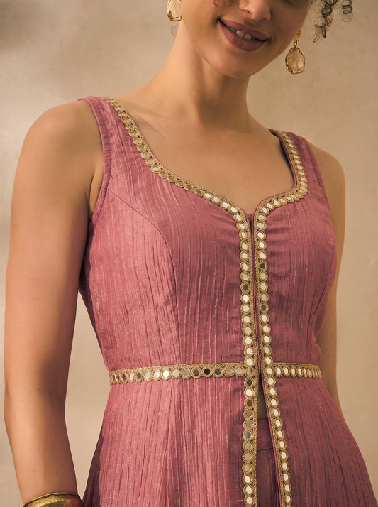 Pink Shimmer Solid Corset Top & Palazzo With Dupatta Women 3 Piece Set