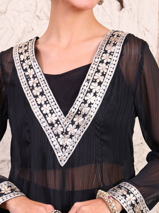 Black Pure Georgette Indo Western Women Co-ord Set