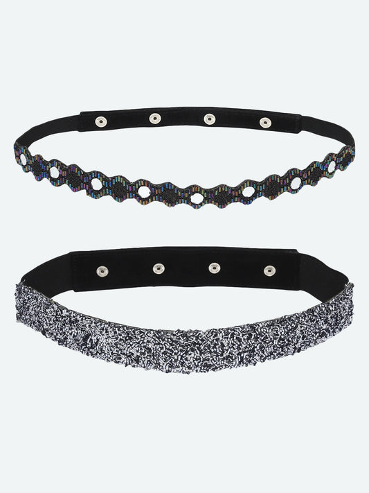 Women's Silver Embellished Pack Of 2 Belts