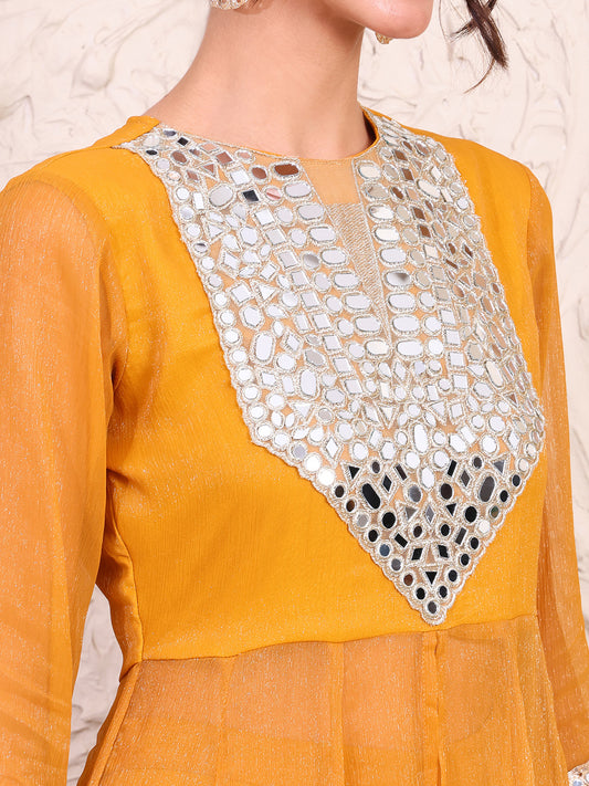 Embroidered Mustard Anarkali Tunic With Palazzo Women Co-ord Set