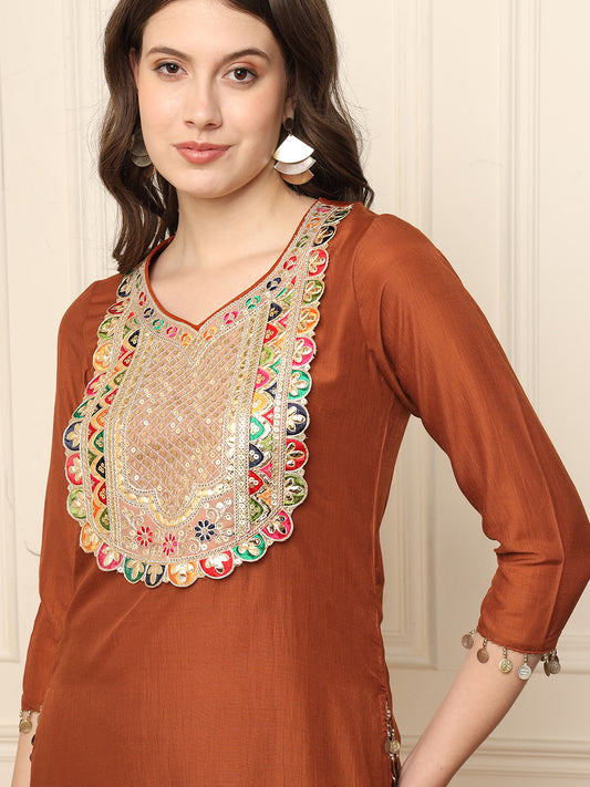 Tan Brown Ethnic Women Co-Ord Set