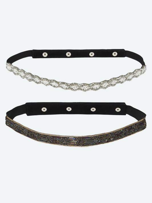 Women's Set of 2 Gold-Toned Embellished Belts