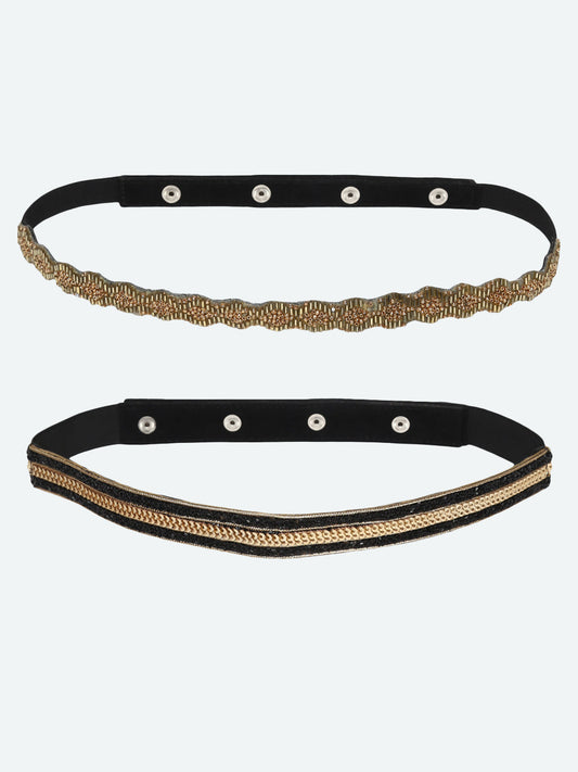 Set of 2 Women's Gold-Toned Embellished PU Belt