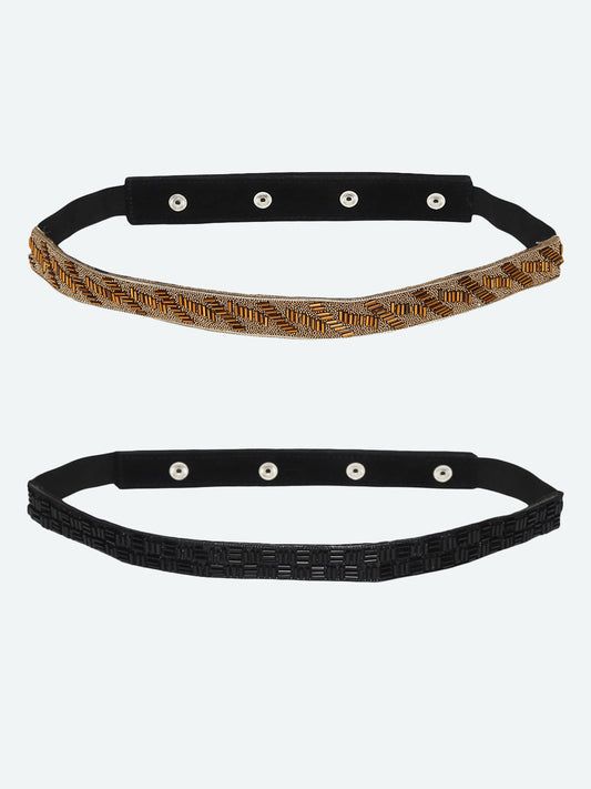 Women's Golden & Black Embellished 2 PU Belt