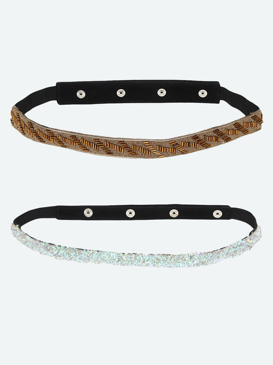 Women's Pack of 2 Embellished PU Belt