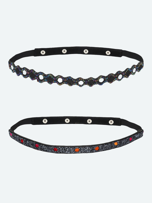 Women's Pack of 2 Black Embellished Belt