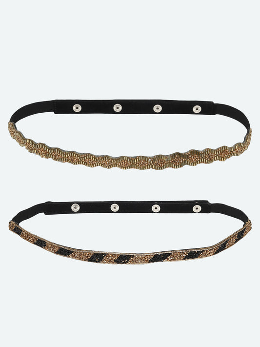 Women's Set of 2 Golden Toned Embellished PU Belt