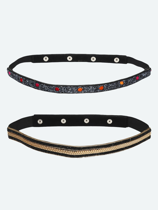 Women's Set of 2 Multi Embellished Belt