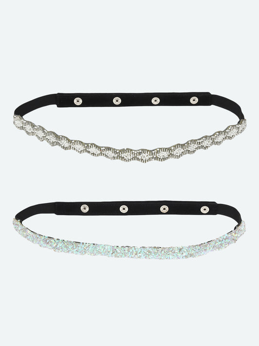 Women's Pack of 2 White Embellished PU Belt