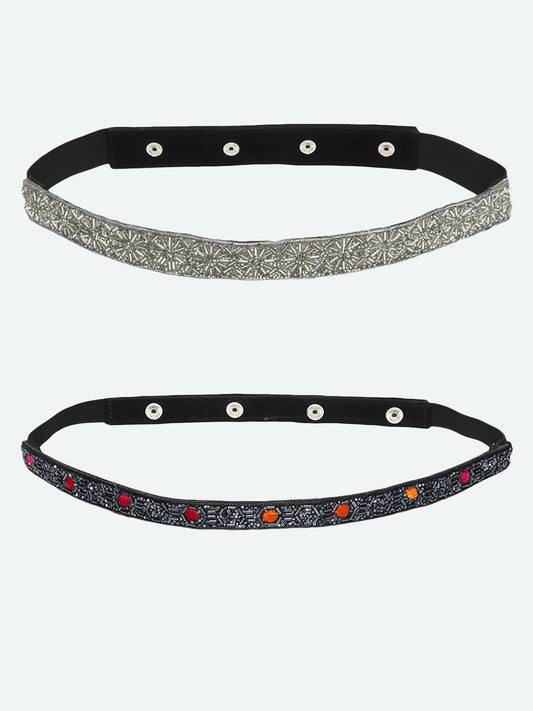 Women's Black Embellished 2 Belt